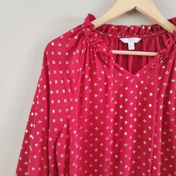 Time & Tru Shiny Golden Shimmer Ruffled Blouse XL - Picture 7 of 9